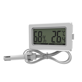 Elektronikus hőmérséklet- és páratartalom-mérő digitális kijelzővel és kapcsolóval, hőmérséklet-tartomány -50-70 °C, páratartalom 20-90% RH, hőmérséklet pontosság 0,1 °C, páratartalom pontosság 1%