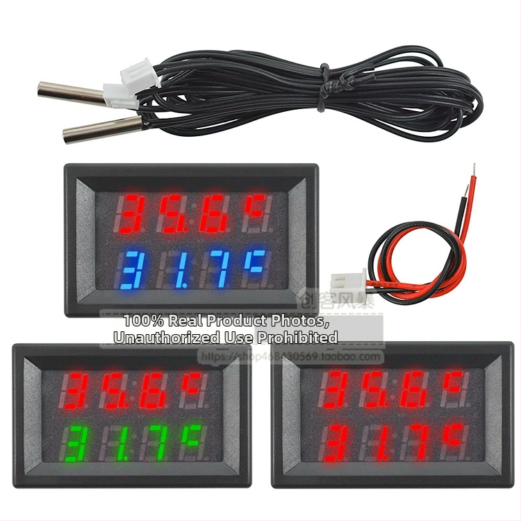Automobiļa iekšējā un ārējā termometra ar dubultu sensoru, 4 ciparu displejs, 12-24V barošana, temperatūras diapazons no -55 °C līdz 120 °C