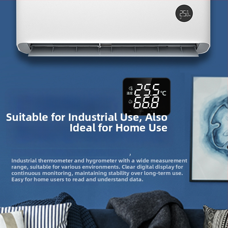 Индустриален стенен измервател на температура и влажност с аларма, висока прецизност, модел RC705, мрежово захранване.