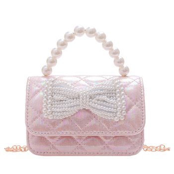 Geantă pentru copii cu perle - Stil prințesă coreeană, geantă crossbody pentru fete, model abstract (Piele PU; Capacitate sub 1 L; Rezistență la uzură; Captuseala din poliester)