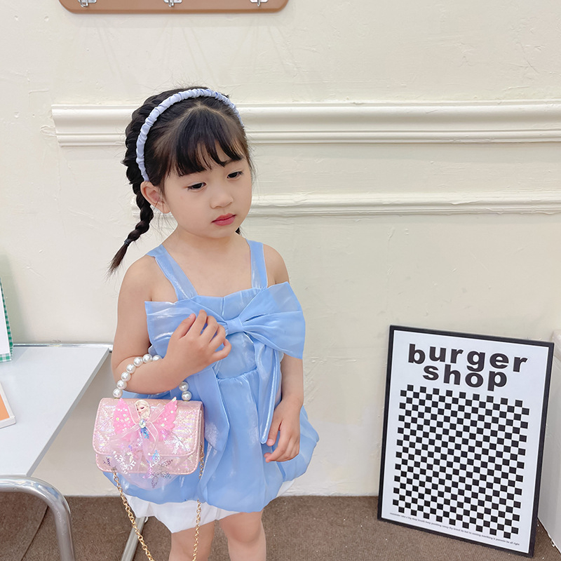 Geantă pentru copii cu perle - Stil prințesă coreeană, geantă crossbody pentru fete, model abstract (Piele PU; Capacitate sub 1 L; Rezistență la uzură; Captuseala din poliester)