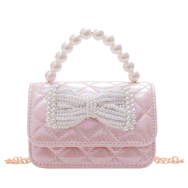 Geantă pentru copii cu perle - Stil prințesă coreeană, geantă crossbody pentru fete, model abstract (Piele PU; Capacitate sub 1 L; Rezistență la uzură; Captuseala din poliester)