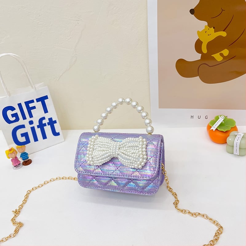 Bērnu pērļu soma - Korejas princeses stils, pleca soma meitenēm ar abstraktu rakstu (PU āda; tilpums zem 1 L; nolietojuma izturība; iekšējais poliesters)