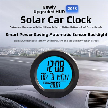 Automašīnas elektroniskais pulkstenis ar temperatūras, mitruma un laika displeju; ABS korpuss; Polarlander zīmols; izcelsme Guangzhou