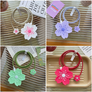 Védőtok Apple töltőhöz brit szabvány szerint — Begónia virág rajzfilm, KB-002, PVC, tekerő típus: kötél-tekerő eszköz, stílus: rajzfilm