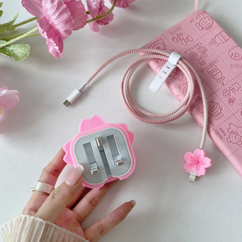 Védőtok Apple töltőhöz brit szabvány szerint — Begónia virág rajzfilm, KB-002, PVC, tekerő típus: kötél-tekerő eszköz, stílus: rajzfilm