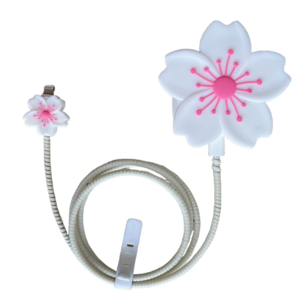 Védőtok Apple töltőhöz brit szabvány szerint — Begónia virág rajzfilm, KB-002, PVC, tekerő típus: kötél-tekerő eszköz, stílus: rajzfilm