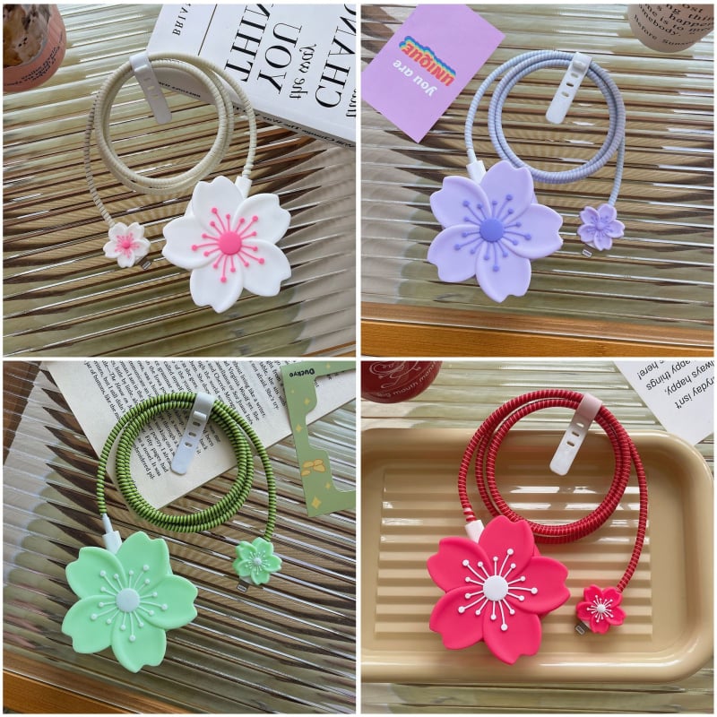 Védőtok Apple töltőhöz brit szabvány szerint — Begónia virág rajzfilm, KB-002, PVC, tekerő típus: kötél-tekerő eszköz, stílus: rajzfilm