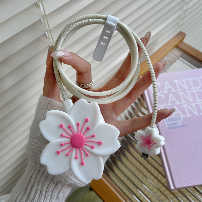 Védőtok Apple töltőhöz brit szabvány szerint — Begónia virág rajzfilm, KB-002, PVC, tekerő típus: kötél-tekerő eszköz, stílus: rajzfilm