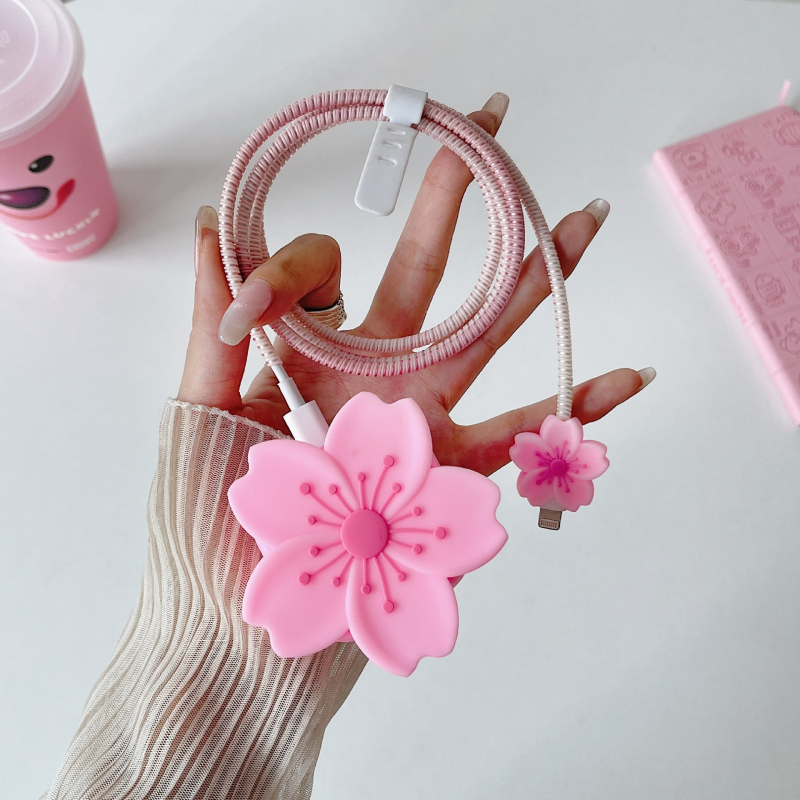 Védőtok Apple töltőhöz brit szabvány szerint — Begónia virág rajzfilm, KB-002, PVC, tekerő típus: kötél-tekerő eszköz, stílus: rajzfilm