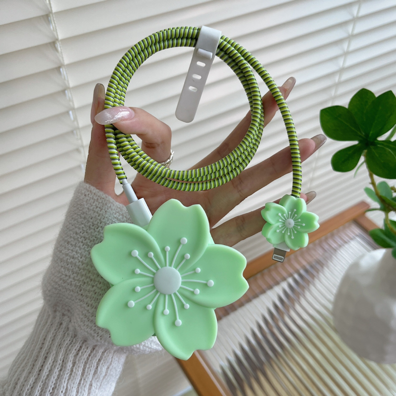 Védőtok Apple töltőhöz brit szabvány szerint — Begónia virág rajzfilm, KB-002, PVC, tekerő típus: kötél-tekerő eszköz, stílus: rajzfilm