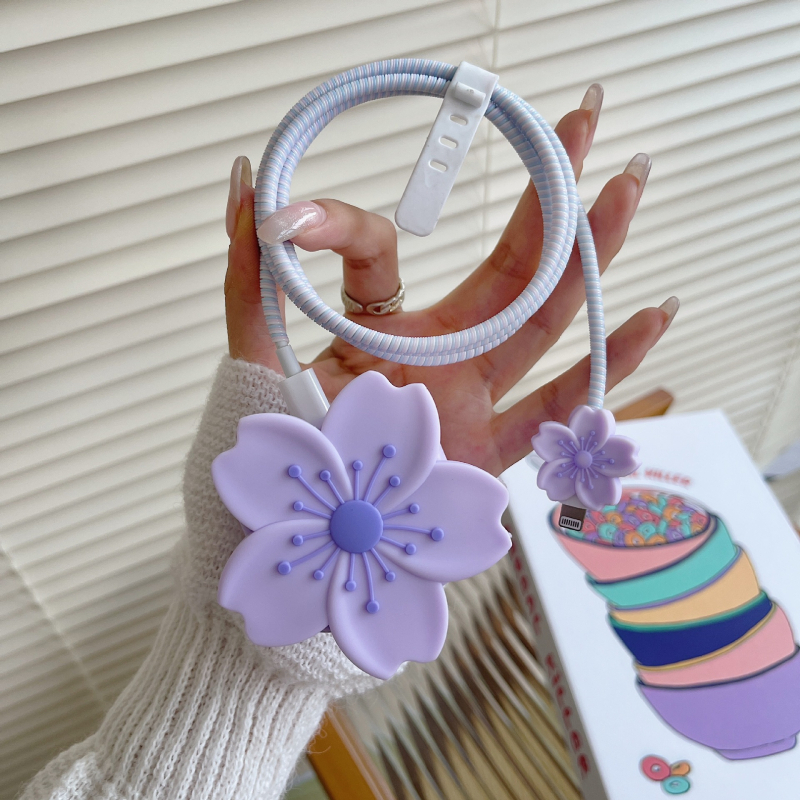 Védőtok Apple töltőhöz brit szabvány szerint — Begónia virág rajzfilm, KB-002, PVC, tekerő típus: kötél-tekerő eszköz, stílus: rajzfilm