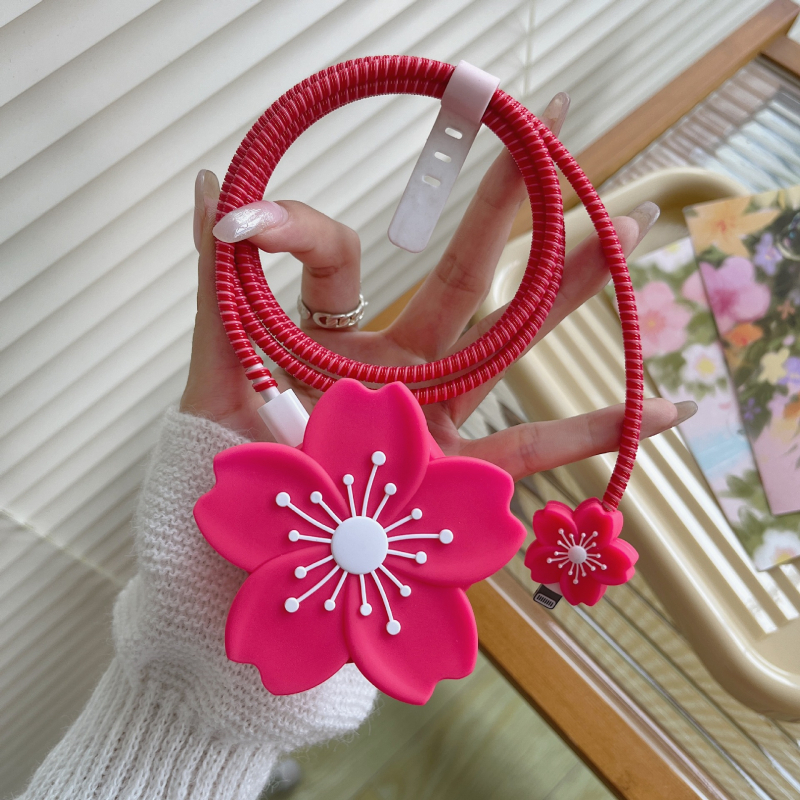 Védőtok Apple töltőhöz brit szabvány szerint — Begónia virág rajzfilm, KB-002, PVC, tekerő típus: kötél-tekerő eszköz, stílus: rajzfilm