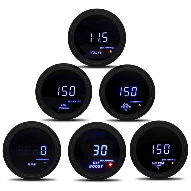Gépjármű műszerek készlete: tachométer, hűtővíz hőmérséklet mérő, voltmérő, boost mérő szenzorral | YOMI 611X, 12V, ABS + Iron, univerzális