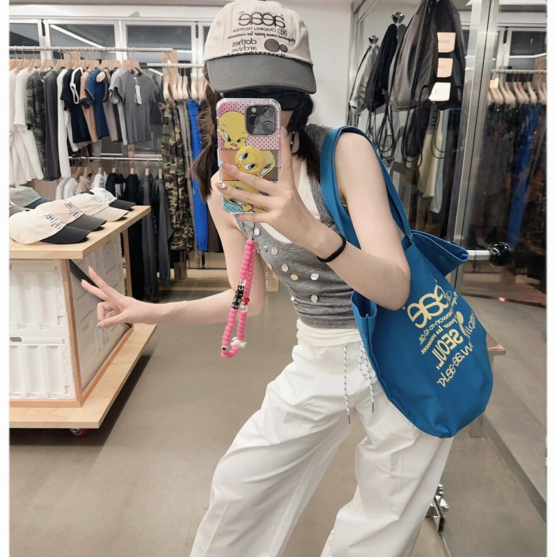 Kanvas bucket torba, unisex stil, mekana konstrukcija, pamukova podstava, unutarnja džep, otvoreni vanjski džep, za slobodno vrijeme, jesen 2025