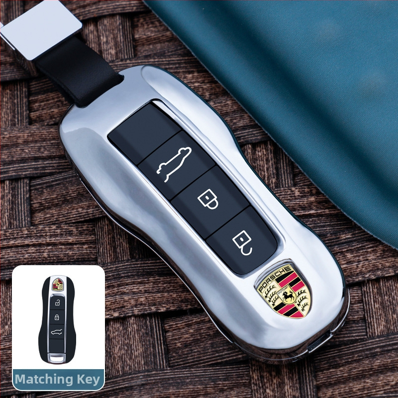 Puzdro na kľúče Porsche, zliatina zinku, Chong Titanium, jednoduchý štýl, kompatibilné s Cayenne, Macan, 911, 718, Taycan