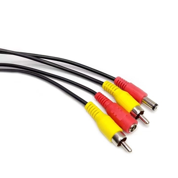 Novērošanas kamerai integrēts audio un barošanas kabelis ar RCA un DC savienotājiem, pagarināšanas kabelis, divi vienā