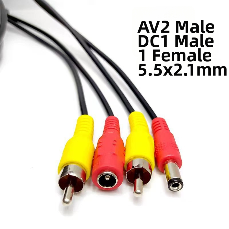 Novērošanas kamerai integrēts audio un barošanas kabelis ar RCA un DC savienotājiem, pagarināšanas kabelis, divi vienā
