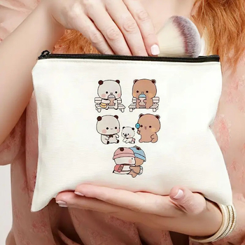 Kozmetická taška na zips, plátno, vzor s písmenami, podšívka z polyesteru, priedušná, unisex