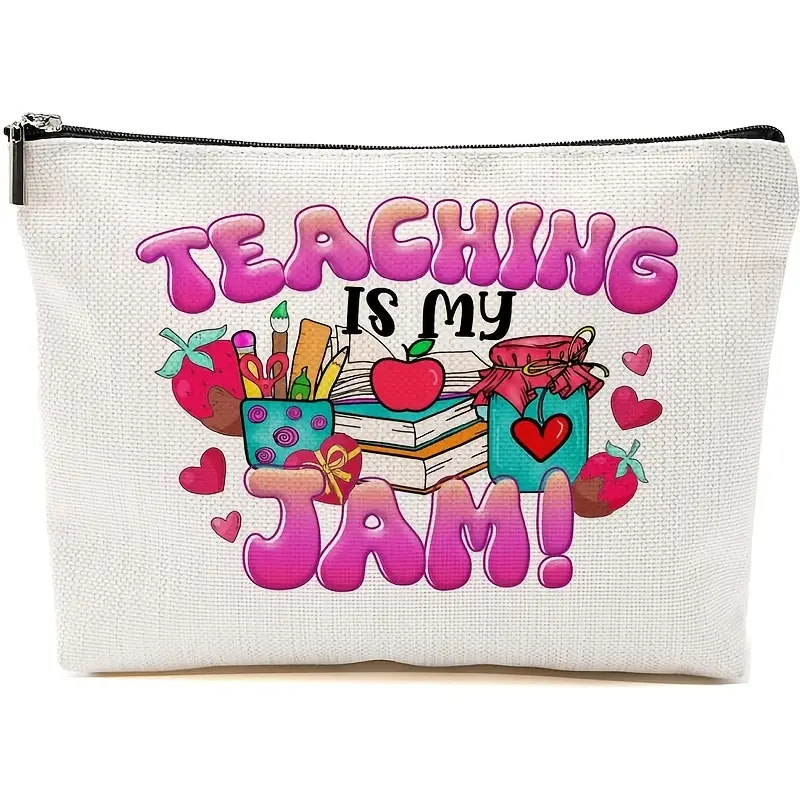 Kozmetická taška na zips, plátno, vzor s písmenami, podšívka z polyesteru, priedušná, unisex