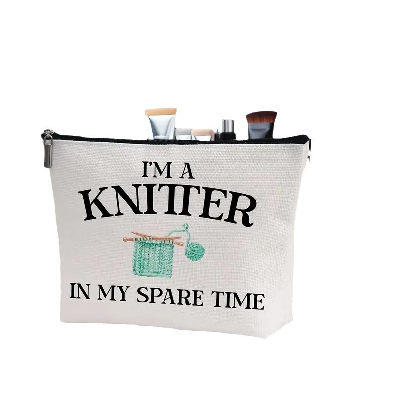 Kozmetická taška na zips, plátno, vzor s písmenami, podšívka z polyesteru, priedušná, unisex