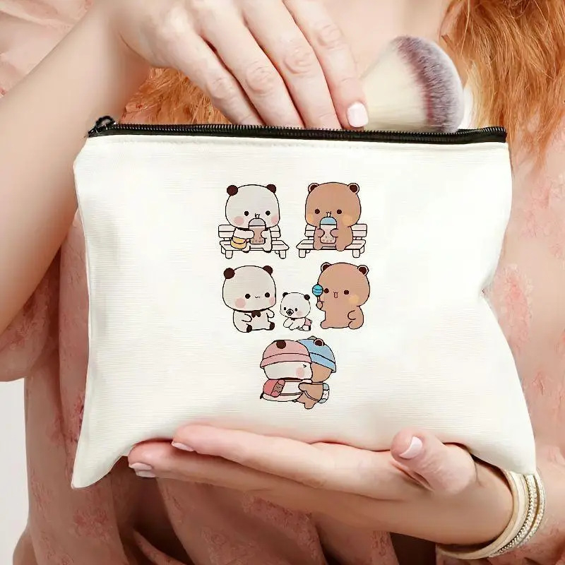 Kozmetická taška na zips, plátno, vzor s písmenami, podšívka z polyesteru, priedušná, unisex