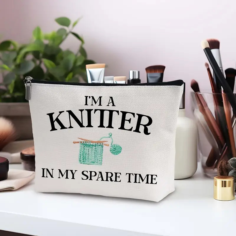 Kozmetická taška na zips, plátno, vzor s písmenami, podšívka z polyesteru, priedušná, unisex