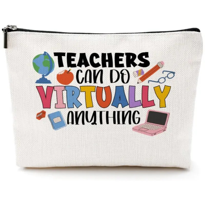 Kozmetická taška na zips, plátno, vzor s písmenami, podšívka z polyesteru, priedušná, unisex