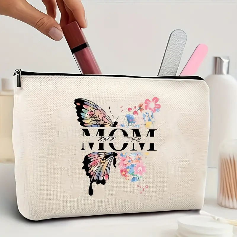 Kozmetická taška na zips, plátno, vzor s písmenami, podšívka z polyesteru, priedušná, unisex