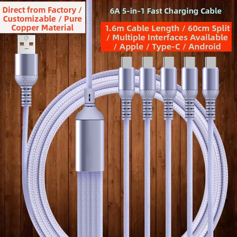 Cablu USB de încărcare cu conectori multipli (66W încărcare rapidă; 1–5 conectori; Lightning / Micro-USB / Type-C; TurboCharge compatibil)