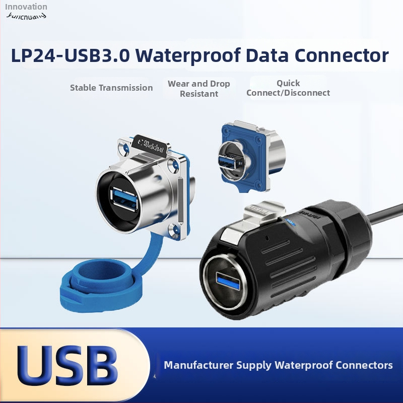 Vodootporan podatkovni konektor s kabelom – USB 3.0, muški i ženski priključak, za industrijski panel, prijenos podataka visokih brzina