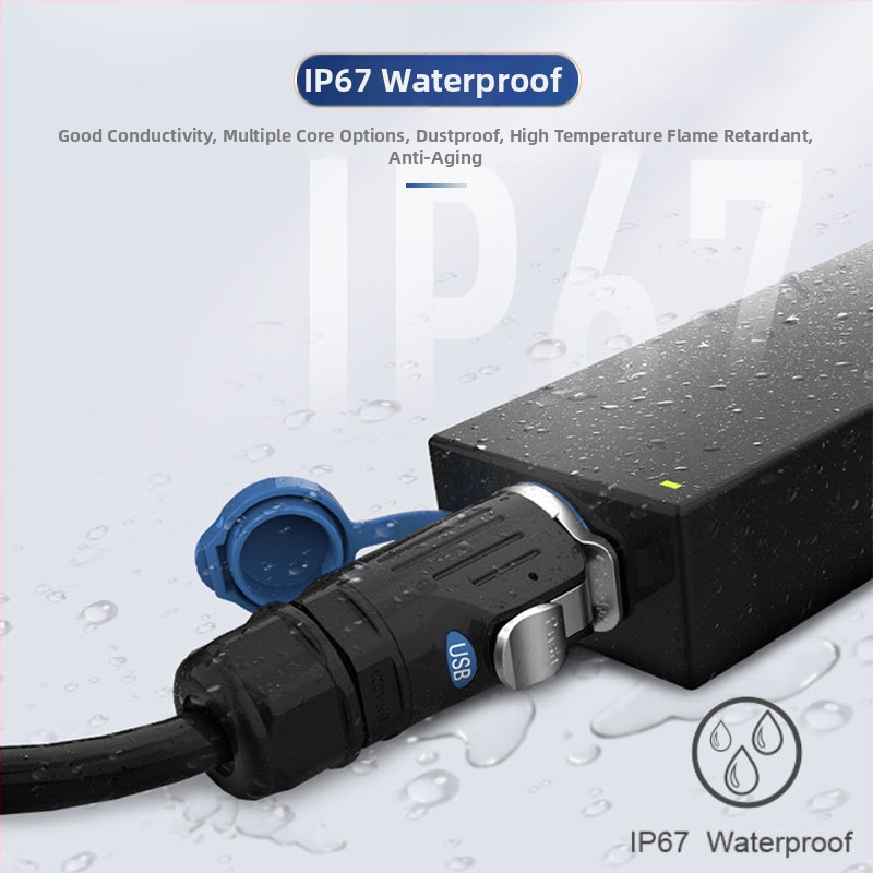 Vodootporan podatkovni konektor s kabelom – USB 3.0, muški i ženski priključak, za industrijski panel, prijenos podataka visokih brzina