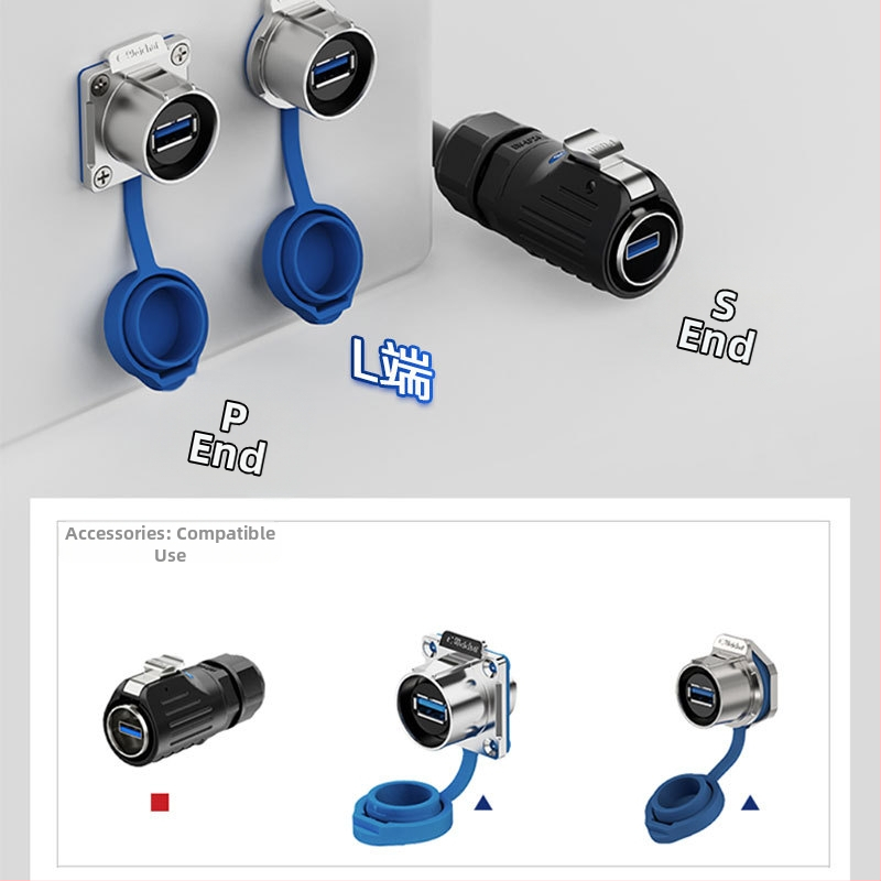 Vodootporan podatkovni konektor s kabelom – USB 3.0, muški i ženski priključak, za industrijski panel, prijenos podataka visokih brzina