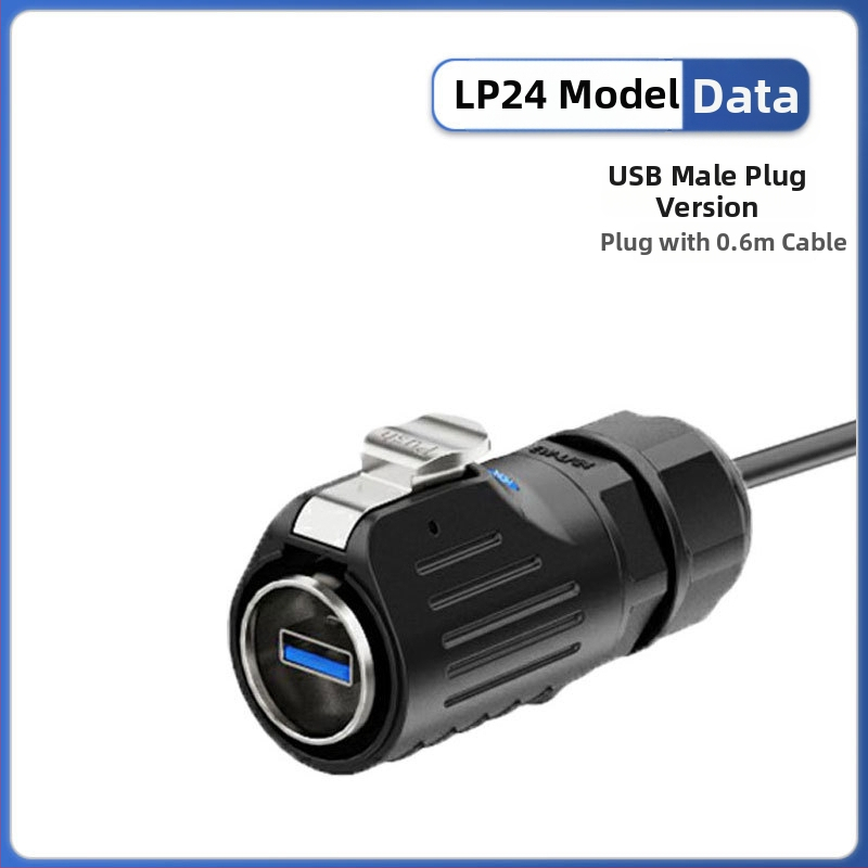 Vodootporan podatkovni konektor s kabelom – USB 3.0, muški i ženski priključak, za industrijski panel, prijenos podataka visokih brzina