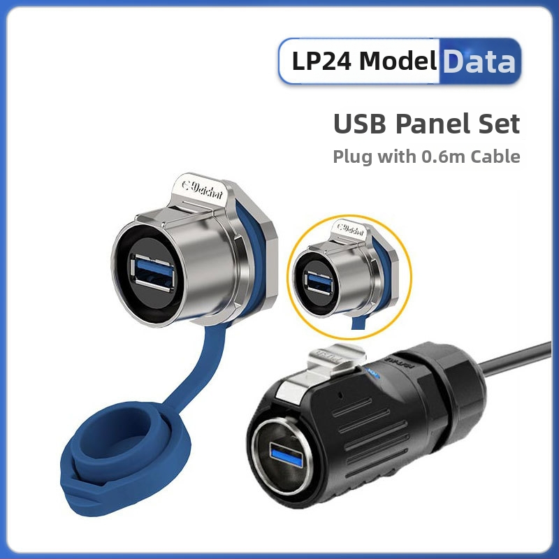Vodootporan podatkovni konektor s kabelom – USB 3.0, muški i ženski priključak, za industrijski panel, prijenos podataka visokih brzina