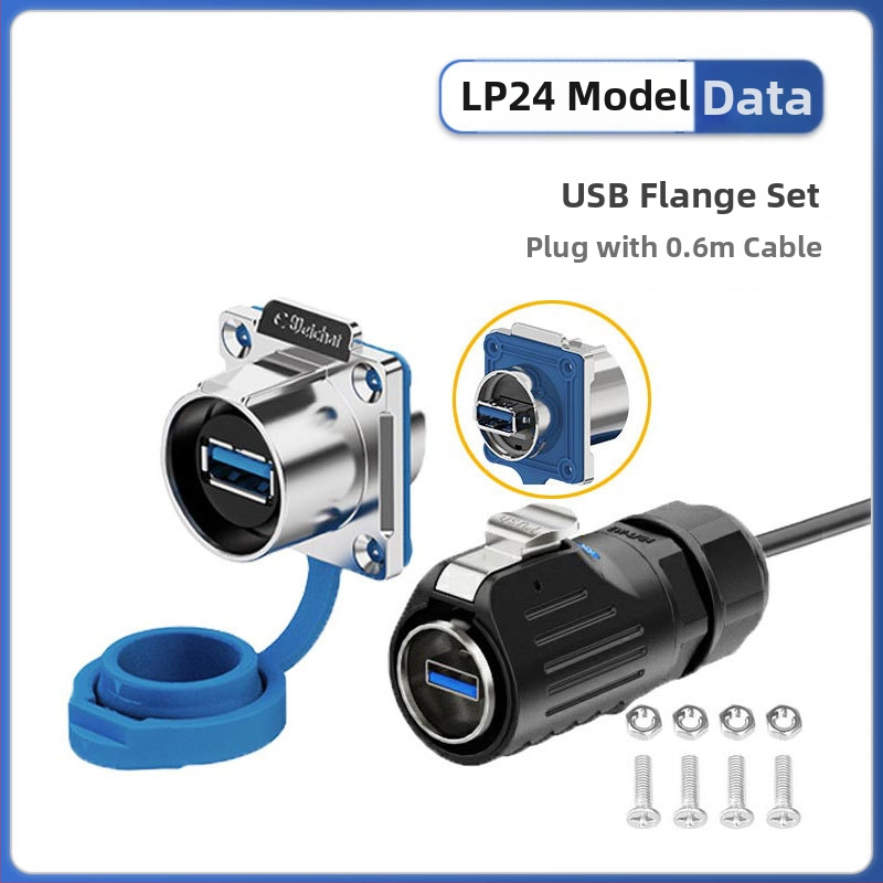 Vodootporan podatkovni konektor s kabelom – USB 3.0, muški i ženski priključak, za industrijski panel, prijenos podataka visokih brzina