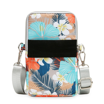 Geantă pentru telefon cu țesătură florală, curea crossbody, formă verticală pătrată, închidere cu fermoar, material Oxford, căptușeală din poliester, stil urban