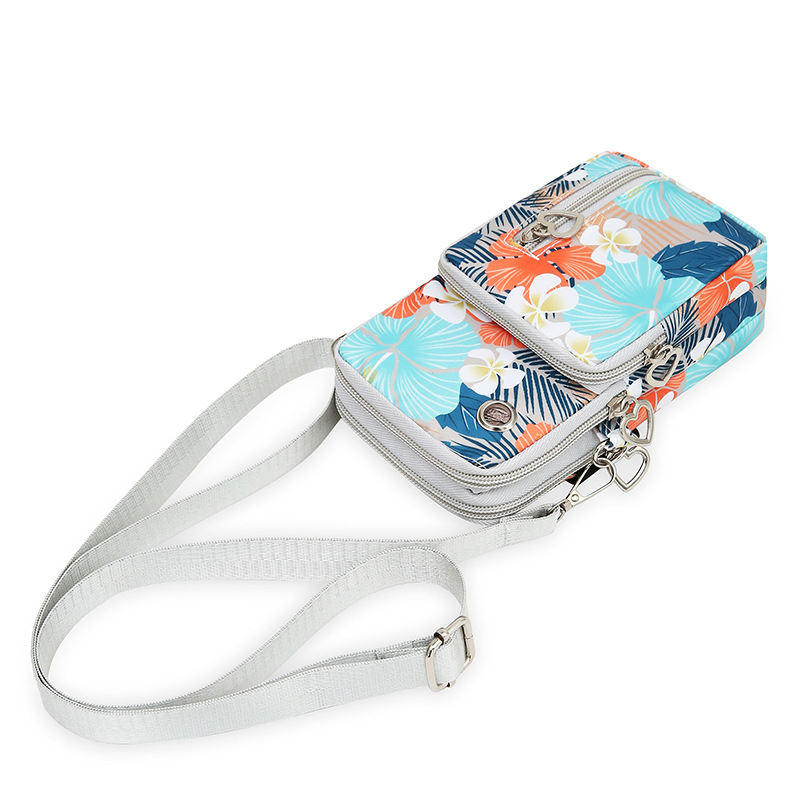 Geantă pentru telefon cu țesătură florală, curea crossbody, formă verticală pătrată, închidere cu fermoar, material Oxford, căptușeală din poliester, stil urban