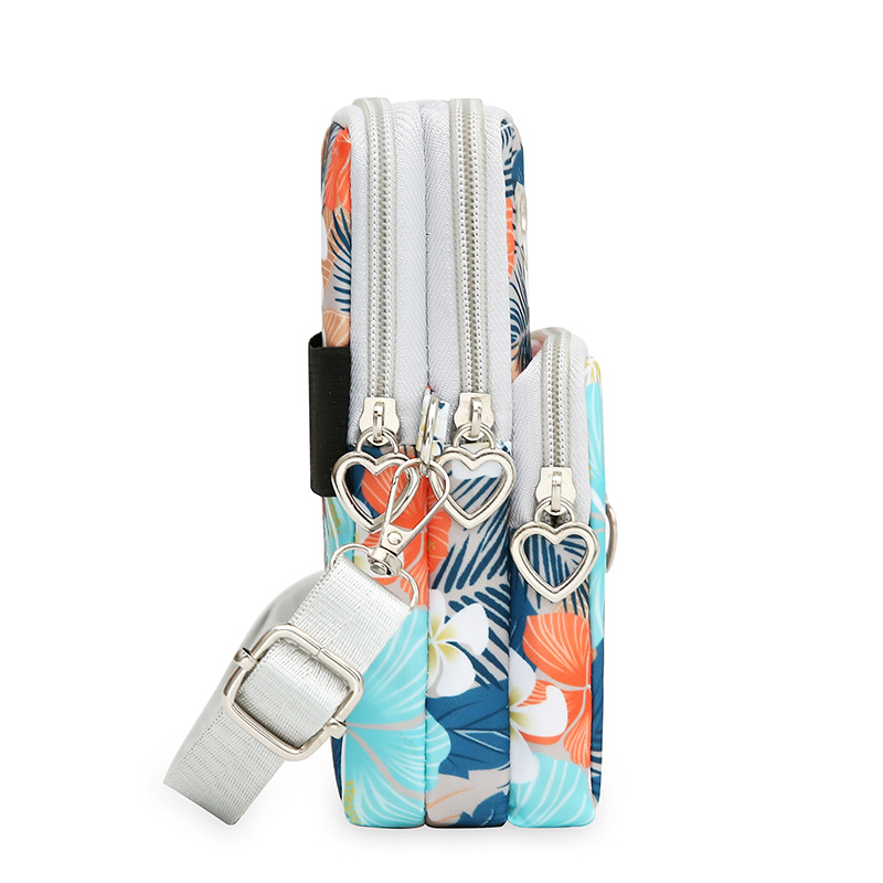 Geantă pentru telefon cu țesătură florală, curea crossbody, formă verticală pătrată, închidere cu fermoar, material Oxford, căptușeală din poliester, stil urban