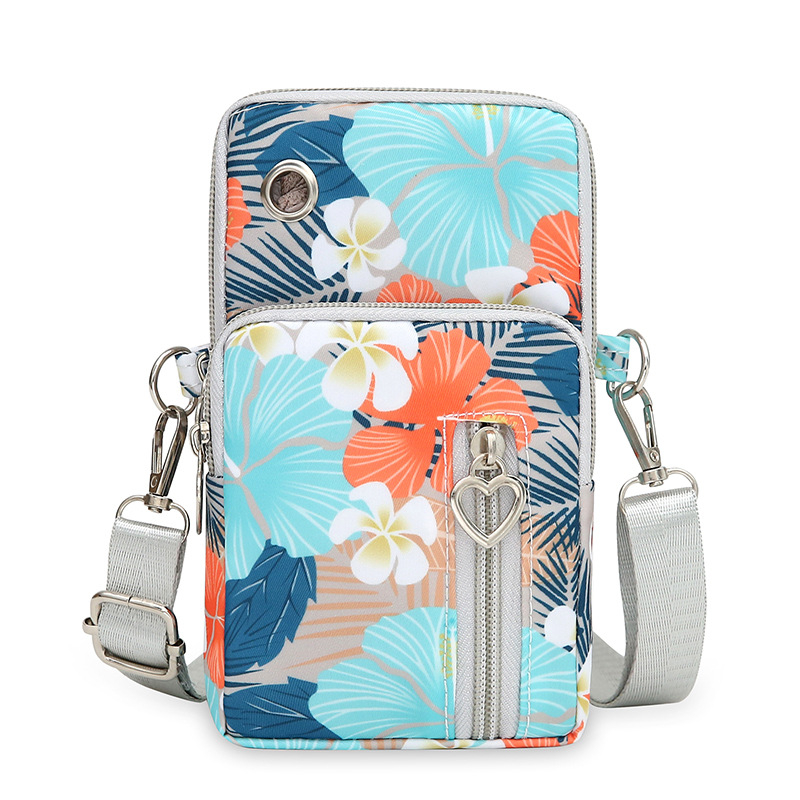 Geantă pentru telefon cu țesătură florală, curea crossbody, formă verticală pătrată, închidere cu fermoar, material Oxford, căptușeală din poliester, stil urban