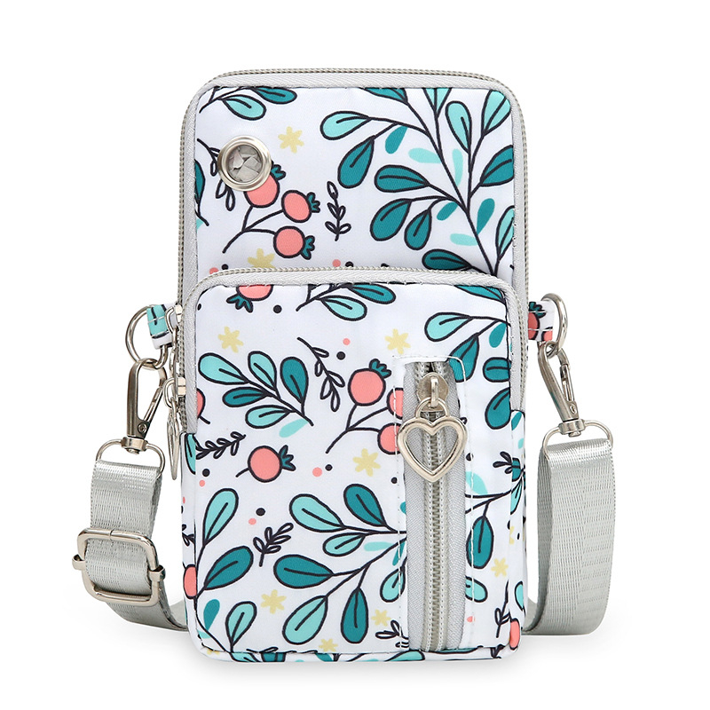 Geantă pentru telefon cu țesătură florală, curea crossbody, formă verticală pătrată, închidere cu fermoar, material Oxford, căptușeală din poliester, stil urban