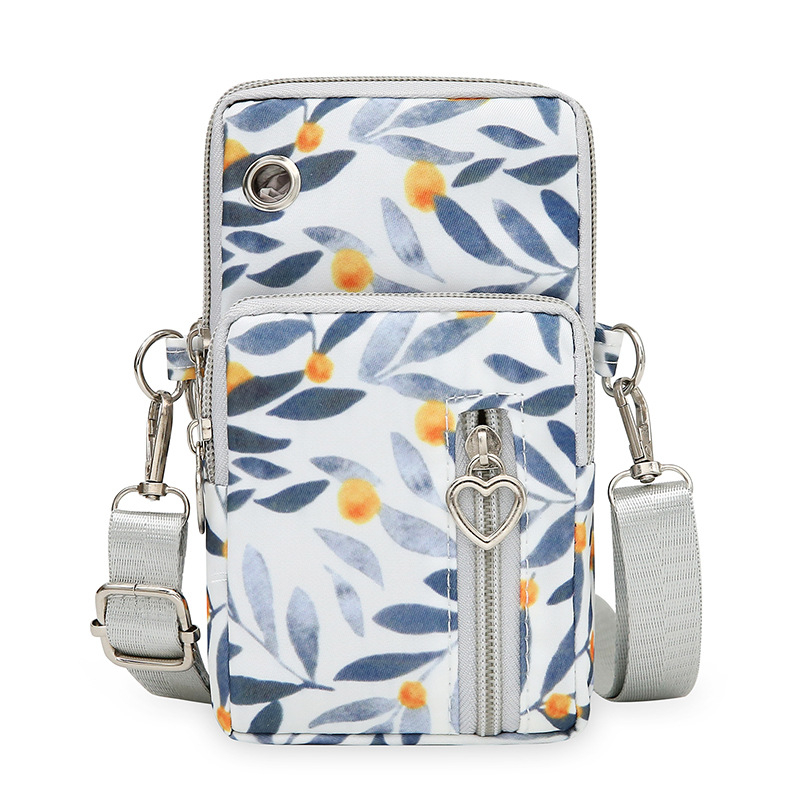 Geantă pentru telefon cu țesătură florală, curea crossbody, formă verticală pătrată, închidere cu fermoar, material Oxford, căptușeală din poliester, stil urban