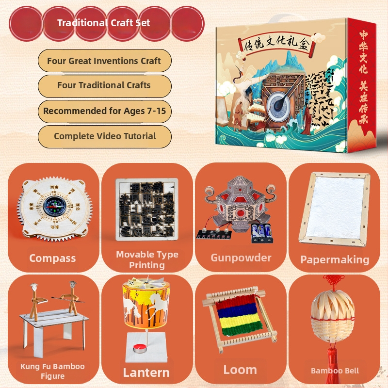 Teaduslik DIY-komplekt: Neli suurt leiutist — Puitmaterjalist hariv mäng 7–14-aastastele, komplekt, kood 666, OEM logo