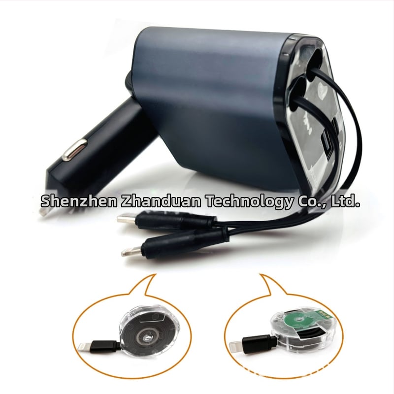 Automobilska punjač s automatskim izvlačnim USB-C PD kabelom, brzo punjenje 45/60W