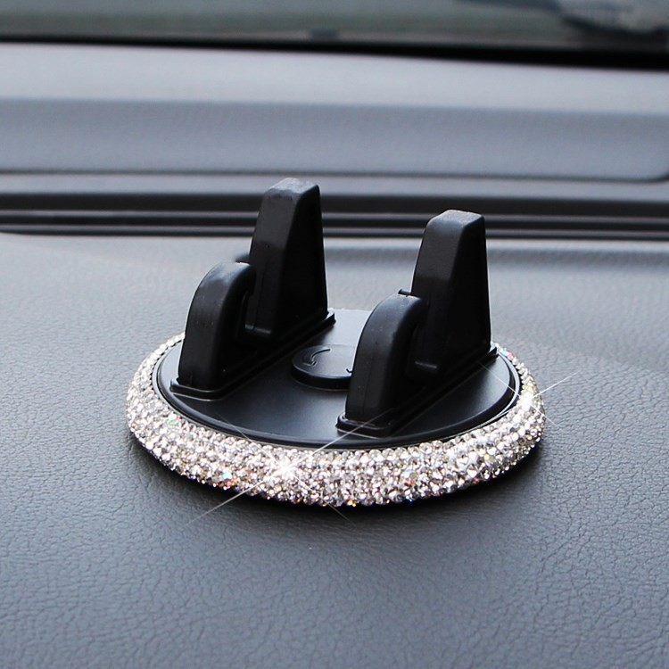 Suport pentru telefon auto, decorat cu diamante, pentru bord, cu suport pentru ecran orizontal și vertical — montaj cu bandă adezivă, compatibil cu majoritatea mașinilor, 7,5W
