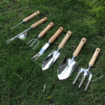 Hongcan σετ κήπου από ανοξείδωτο ατσάλι με ξύλινες λαβές, 6 τεμάχια, περιλαμβάνει φτυάρια και τριζόδοντο σκαλιστήρι για παρτέρια και χαλάρωση εδάφους
