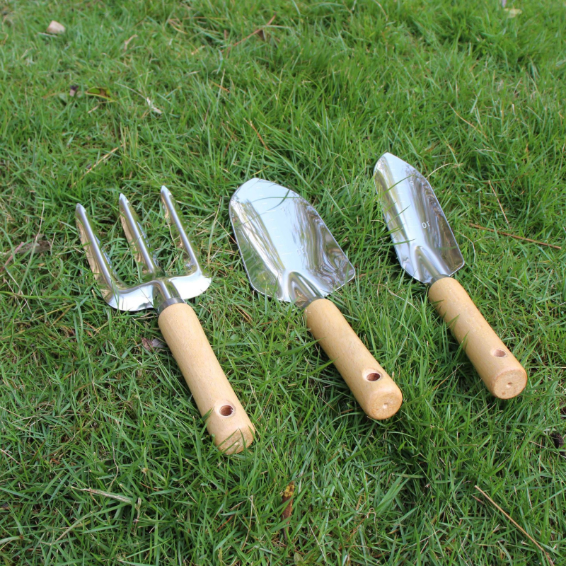 Hongcan σετ κήπου από ανοξείδωτο ατσάλι με ξύλινες λαβές, 6 τεμάχια, περιλαμβάνει φτυάρια και τριζόδοντο σκαλιστήρι για παρτέρια και χαλάρωση εδάφους