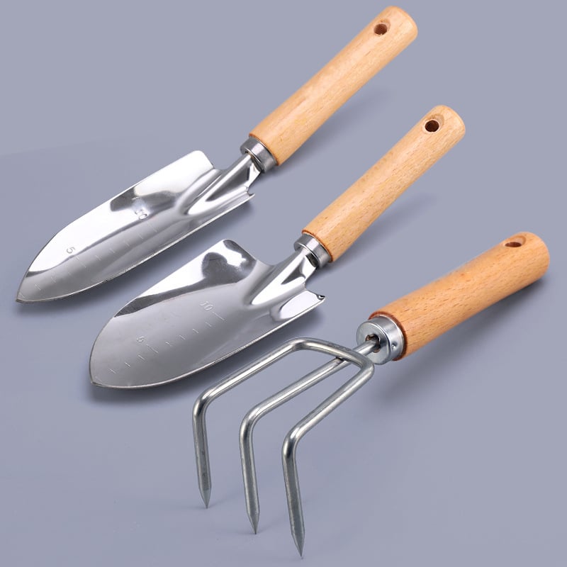 Hongcan σετ κήπου από ανοξείδωτο ατσάλι με ξύλινες λαβές, 6 τεμάχια, περιλαμβάνει φτυάρια και τριζόδοντο σκαλιστήρι για παρτέρια και χαλάρωση εδάφους