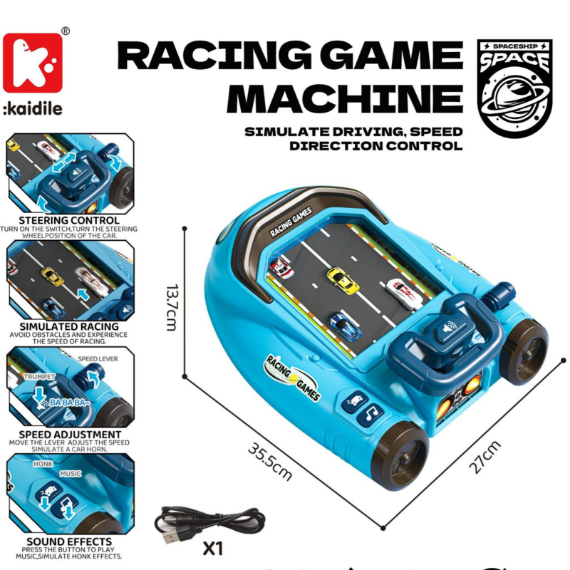 Детска игрова конзола с имитационен волан за шофиране – симулирано шофиране, образователна музика, реалистични звукови ефекти, дълъг живот на батерията (пластмасов корпус; подходяща за деца 4–6 години)
