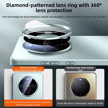 Korpuss Huawei Mate60 Pro un Mate50 Pro, matēts stikls, metāla objektīva gredzens, pilna aizsardzība, pret triecieniem, pret pirkstu nospiedumiem, siltuma izkliede